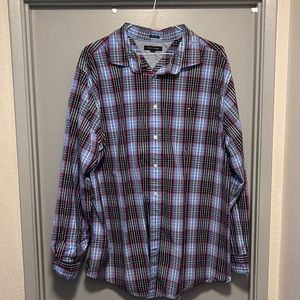 TOMMY HILFIGER Mens Classic Plaid Dress Shirt